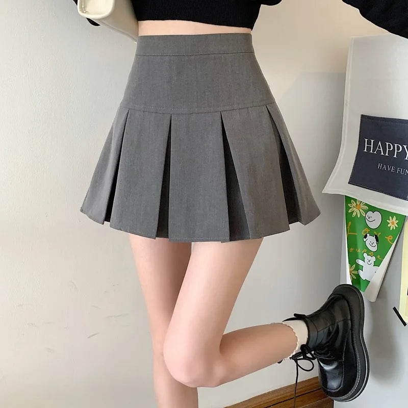 2024 Summer New Women Slim Solid Color Pleated Short Skirt College