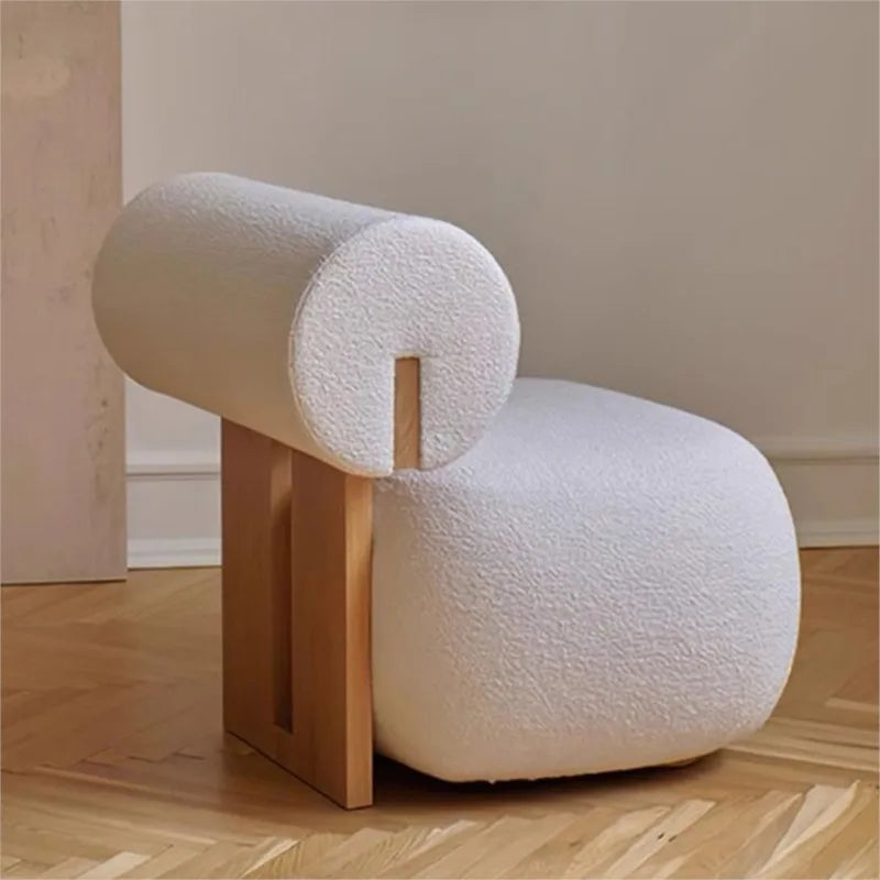 Modern Nordic Style Solid Wood Sofa Chair Be Used As A Cream Wind Living Room Lazy Lamb Fleece Hippo Chair Single Leisure Chair