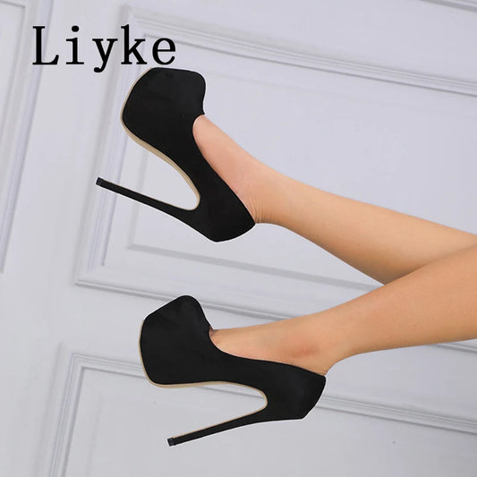 Hlieny Spring Women Pumps Fashion Platform Round Toe Shallow Slingback High Heels Pole Dance Shoes Ladies Party Dress Stiletto