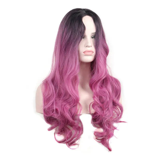 Halloween Women Cheap Wigs Synthetic Colored Hair Wavy Female Cosplay Wig Long Blue Black Ombre Purple Lolita Fashion