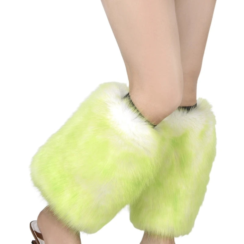 Women Vintage Vibrant Furry Leg Warmers Winter Warm Fuzzy Faux Fur Cuffs Sleeves Calf Length Socks Streetwear