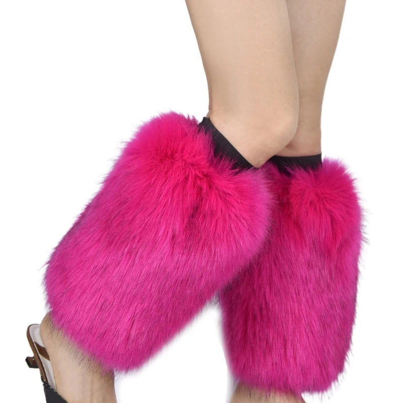 Women Vintage Vibrant Furry Leg Warmers Winter Warm Fuzzy Faux Fur Cuffs Sleeves Calf Length Socks Streetwear