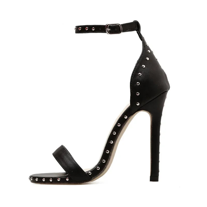 Sexy Rivet Thin Heels Women's Sandals with Breathable Ankle Straps for Party High Heels Sandal