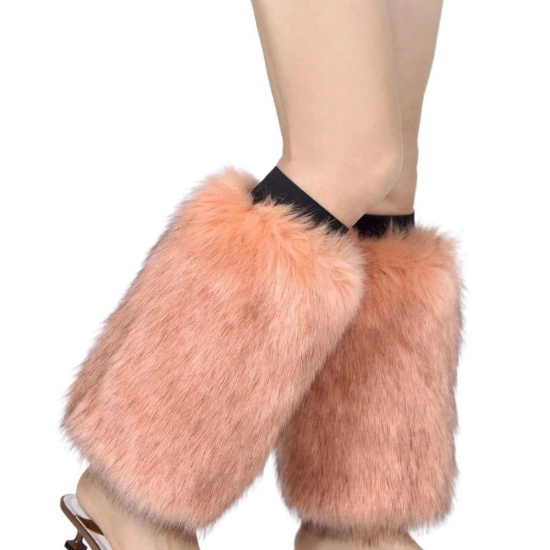 Women Vintage Vibrant Furry Leg Warmers Winter Warm Fuzzy Faux Fur Cuffs Sleeves Calf Length Socks Streetwear