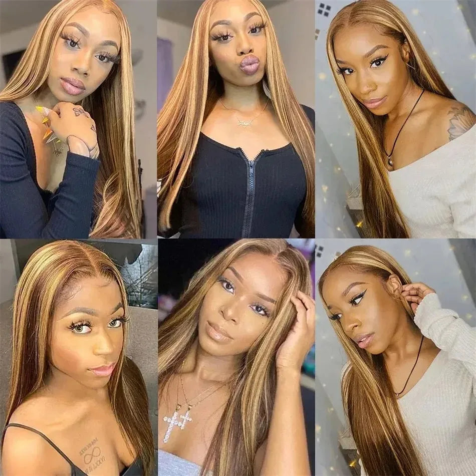 13x4 Transparent Lace Front Human Hair Straight 30 40 Inch Highlight 13x6 Lace Frontal Wig Brazilian 250 density For Black Women