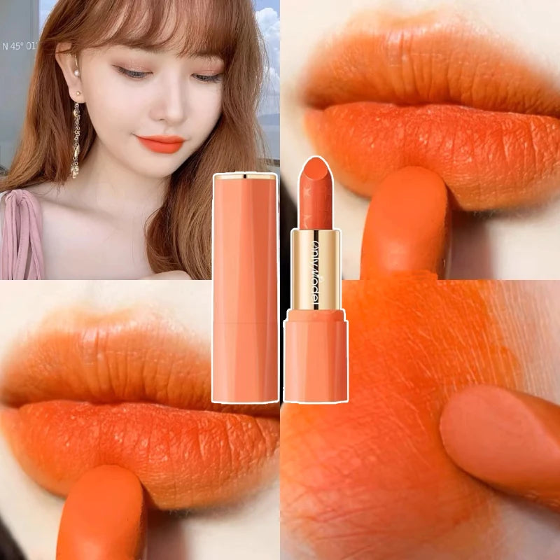 Orange Lipstick Lip Glaze Silky Smooth Matte Lip Gloss Carrot Bright Color Lasting Lip Stick Sexy Women Cosmetics Makeup Product