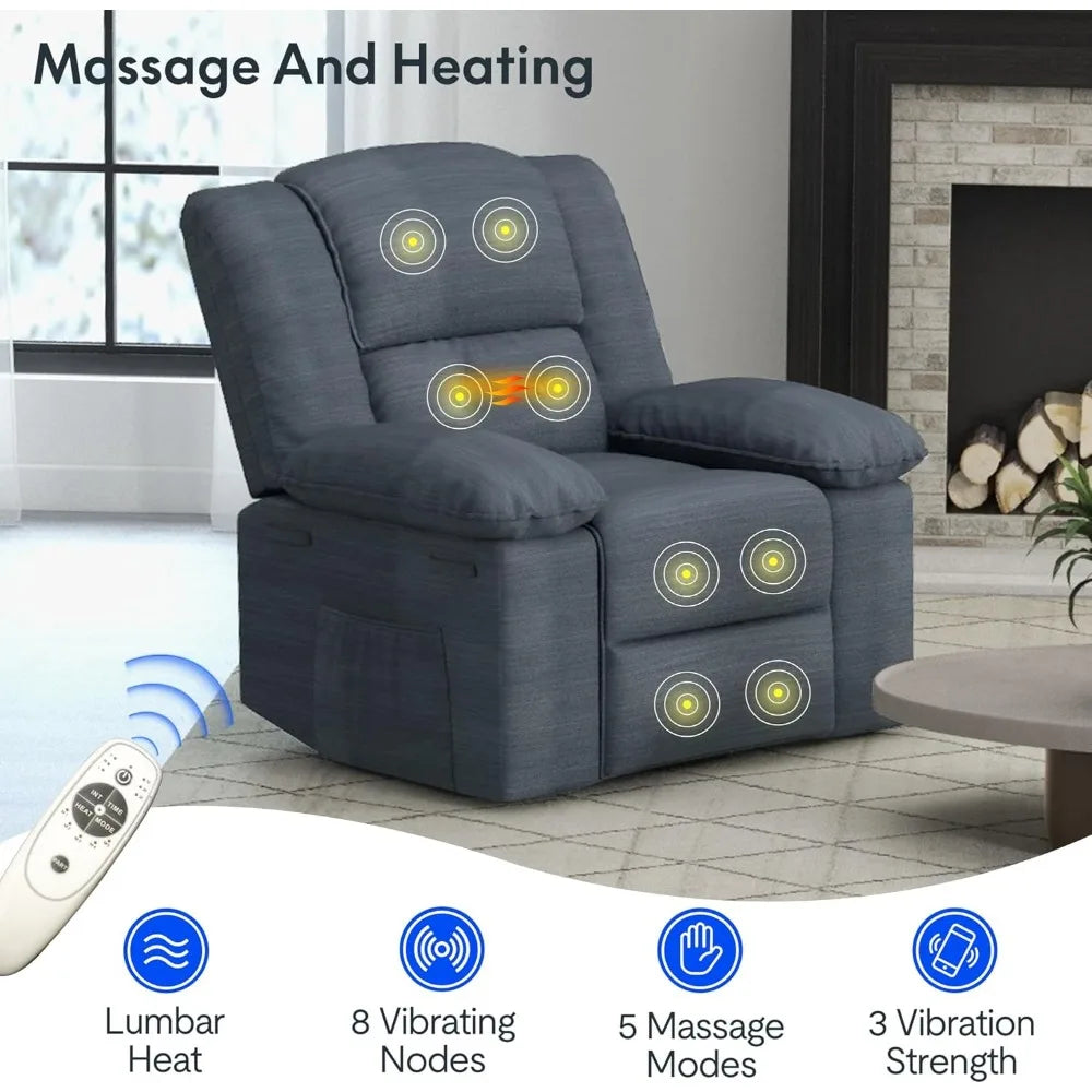 Swivel Rocker Recliner Chair for Adults -Massage Reclining Chair w/Heat & Vibration,270° Swivel Manual Rocking Chair Single Sofa