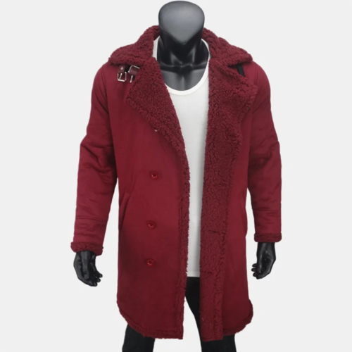 Winter Men's Long Trench Fleece Coat Suede Faux Fur Coats Men Double