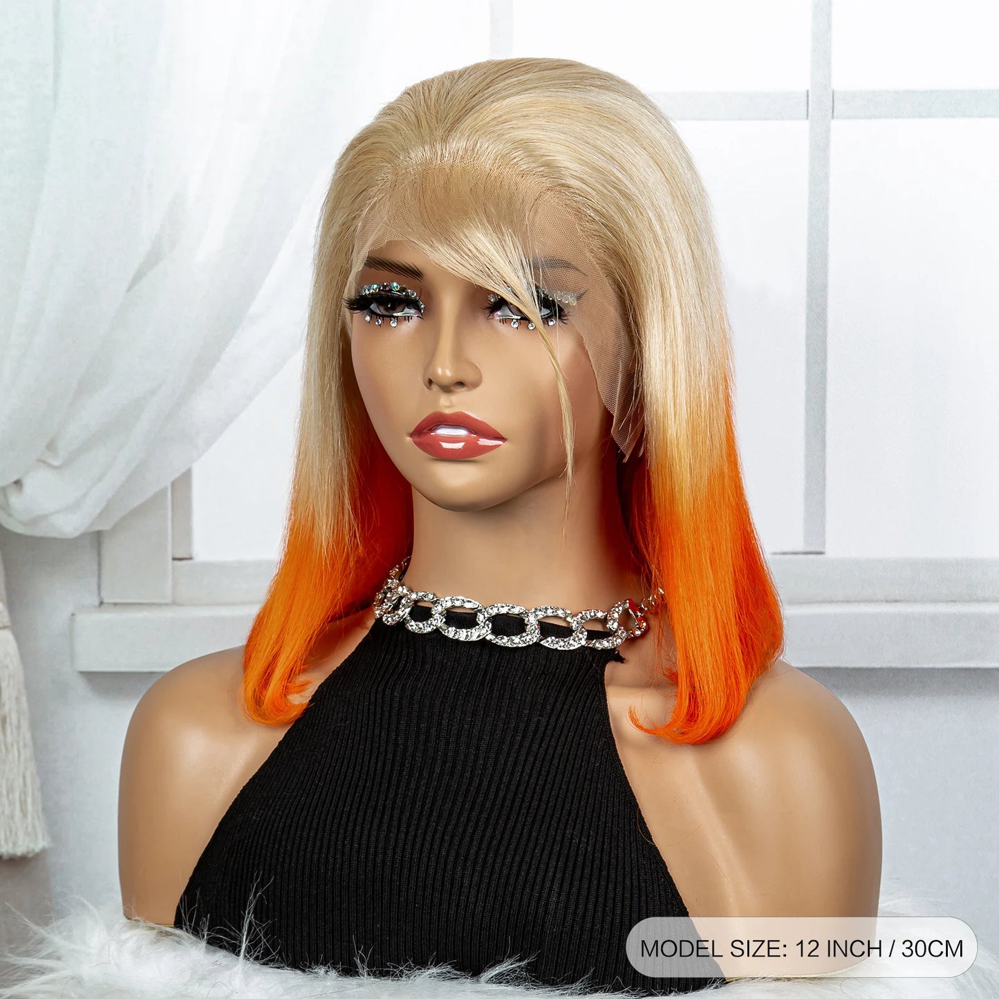 200% Density Blonde Orange Color 13x4  Transparent Lace Frontal Wigs Short Straight Bob Wigs Remy Human Hair Wig For Black Women