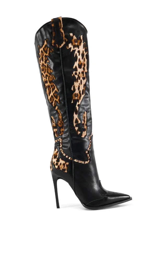 Knee High Boots Women Leopard Print Fashion Warm Boots 2024  Design Winter Punk Thin Heel Womens Boots Botas Mujer