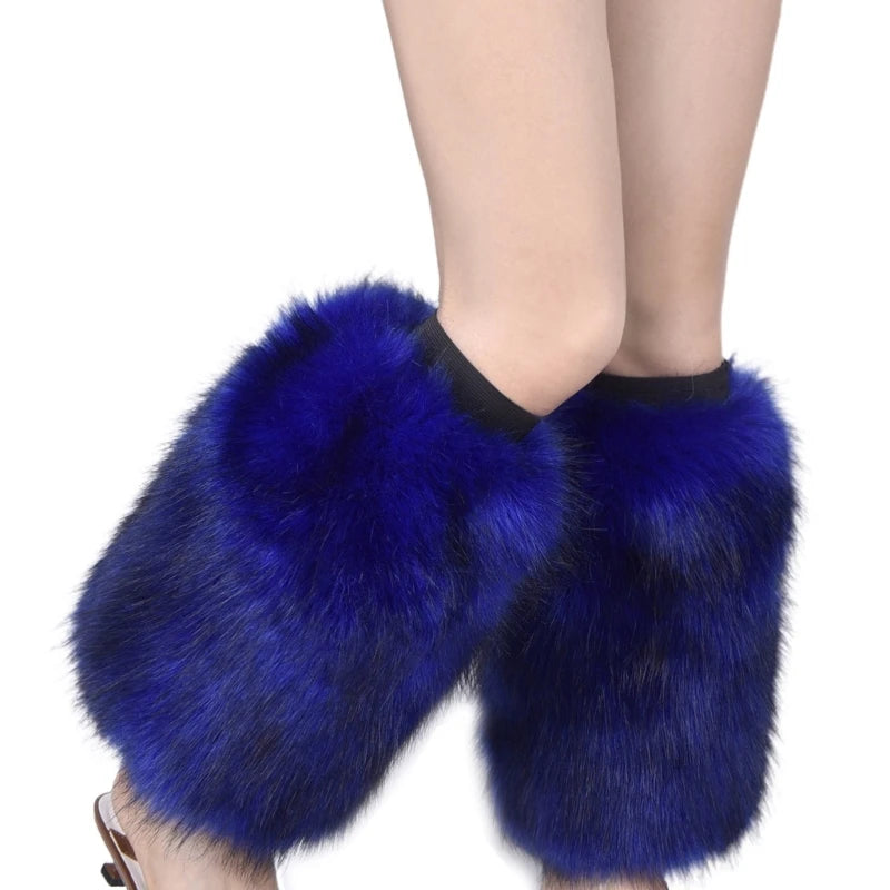 Women Vintage Vibrant Furry Leg Warmers Winter Warm Fuzzy Faux Fur Cuffs Sleeves Calf Length Socks Streetwear