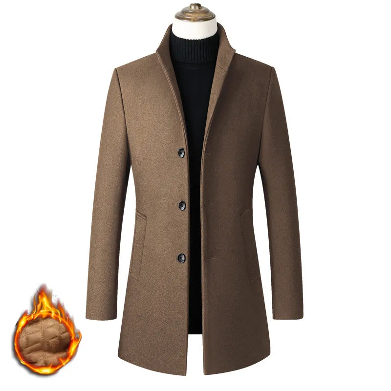 EUR Size XS-XXL Autumn Winter Thick Warm Stand-up Collar Woolen Men