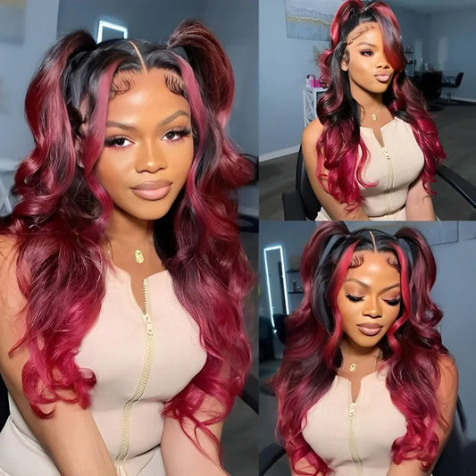 Wear and Go Ombre 1b 99j Body Wave 180% HD Lace Front Wigs Human Hair Burgundy Glueless 5x5 Pre Cut Transparent Lace Closure Wig