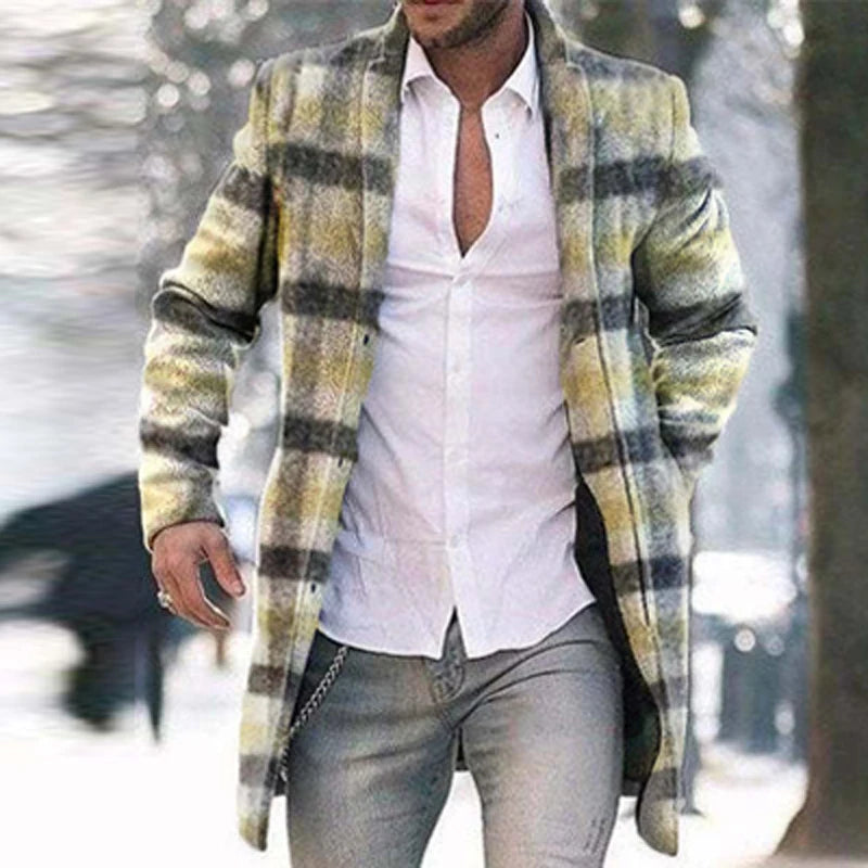 Retro Pattern Print Wool Blend Jackets Men Casual Turn-down Collar