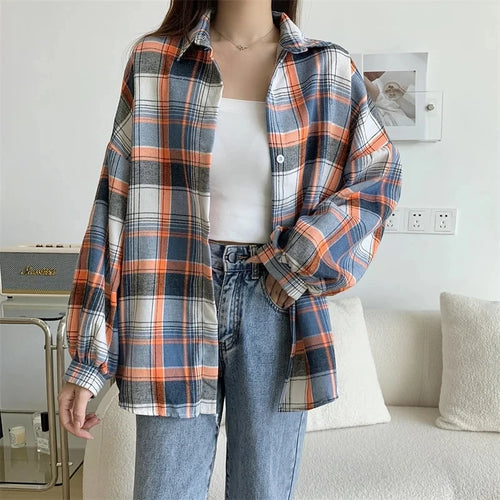 Plaid Shirt Women Autumn Long Sleeve Top Female Vintage Fashion Single