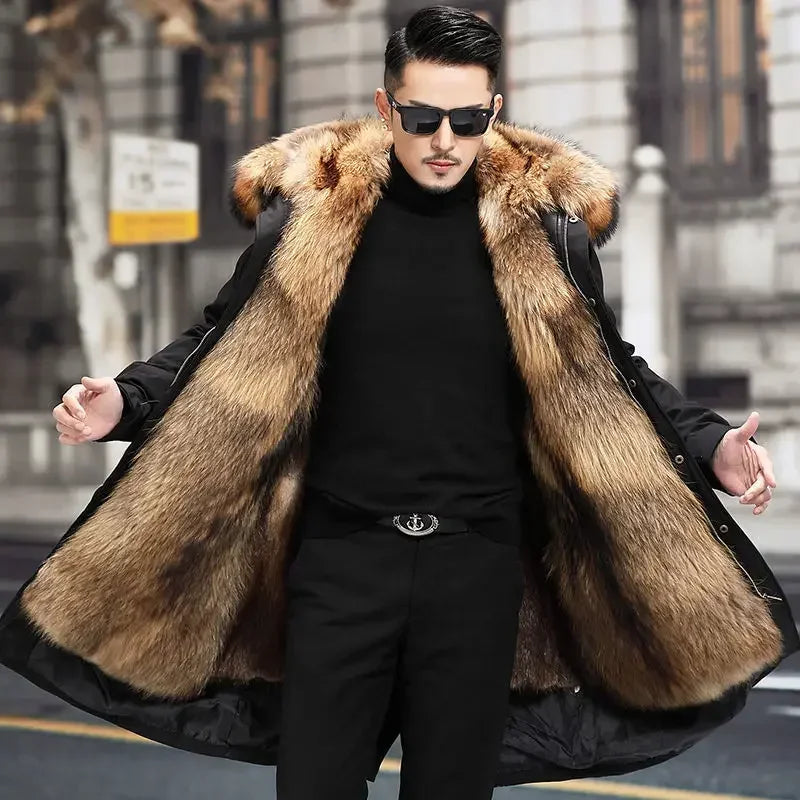 Bomber Jackets for Men Thick Warm Coat New Style Pie Overcomes Men’s Fur Mid-length Thick Warm Mink Fur Coat Fur One Detachable