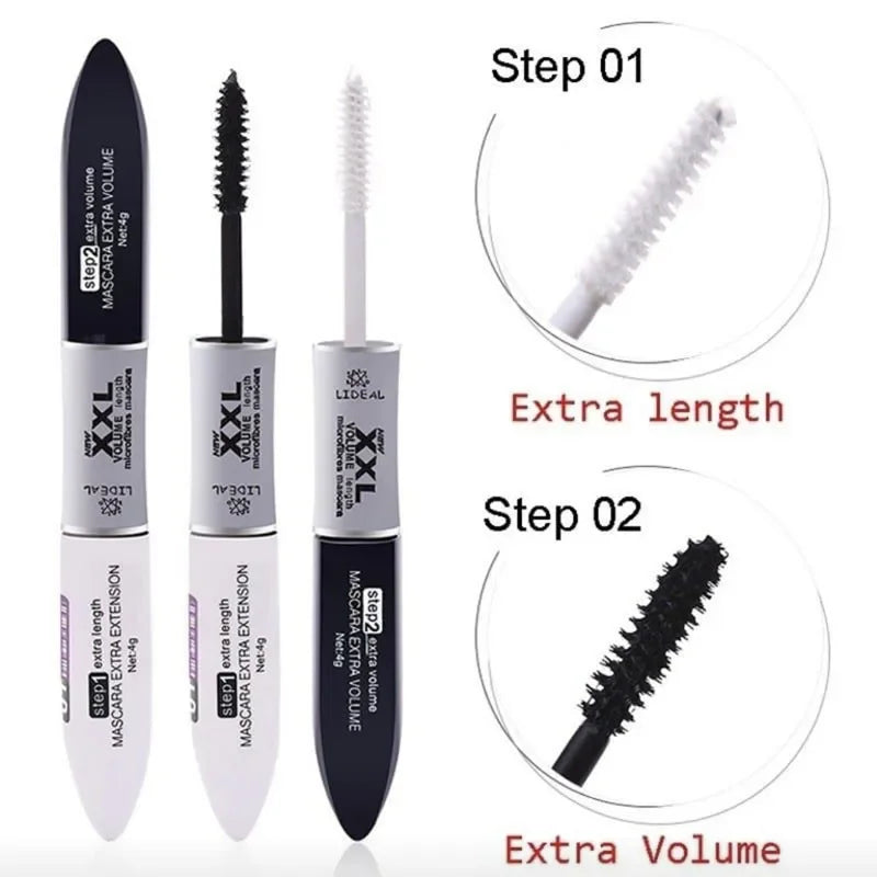 Makeup 2 IN 1 4D Silk Fiber Eye Mascara Long Eyelash Curling Lengthening Double Extension Black White XXL Lash Mascara Cosmetics