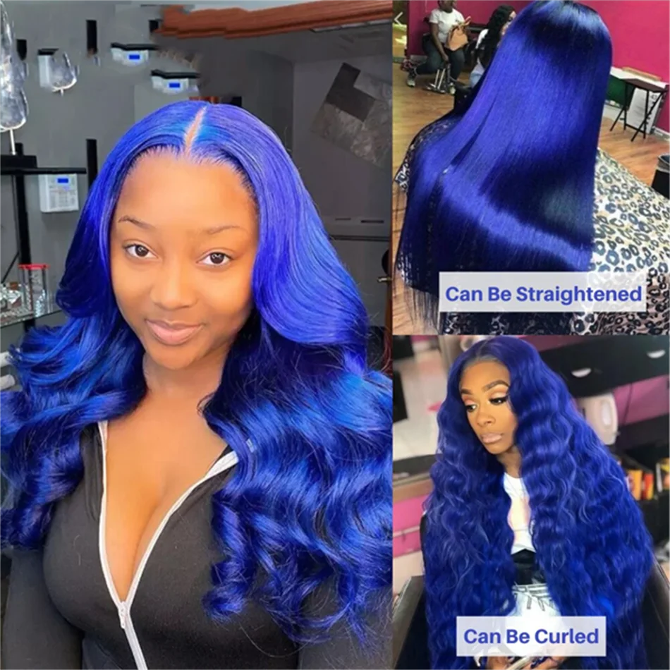 Navy Blue 13X6 Body Wave Lace Front Human Hair Wigs On Sale 13X4 Glueless Brazilian 30 Inch Royal Blue Colored Lace Frontal Wig