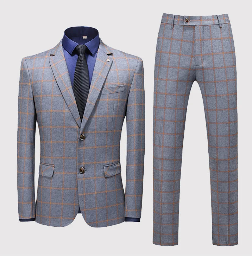 (Suit+Vest+Pant) Spring Korean Slim Check British Business Suit Men Three Piece Wedding Bridegroom Best Man Formal Dress S-5XL