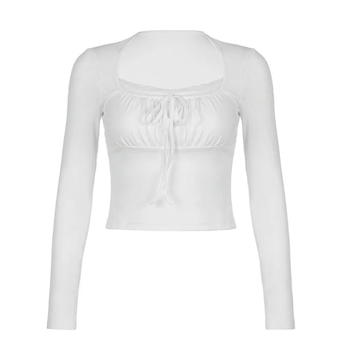 CIBBAR Bandage Folds Square Collar Crop Top Women Fairycore y2k White