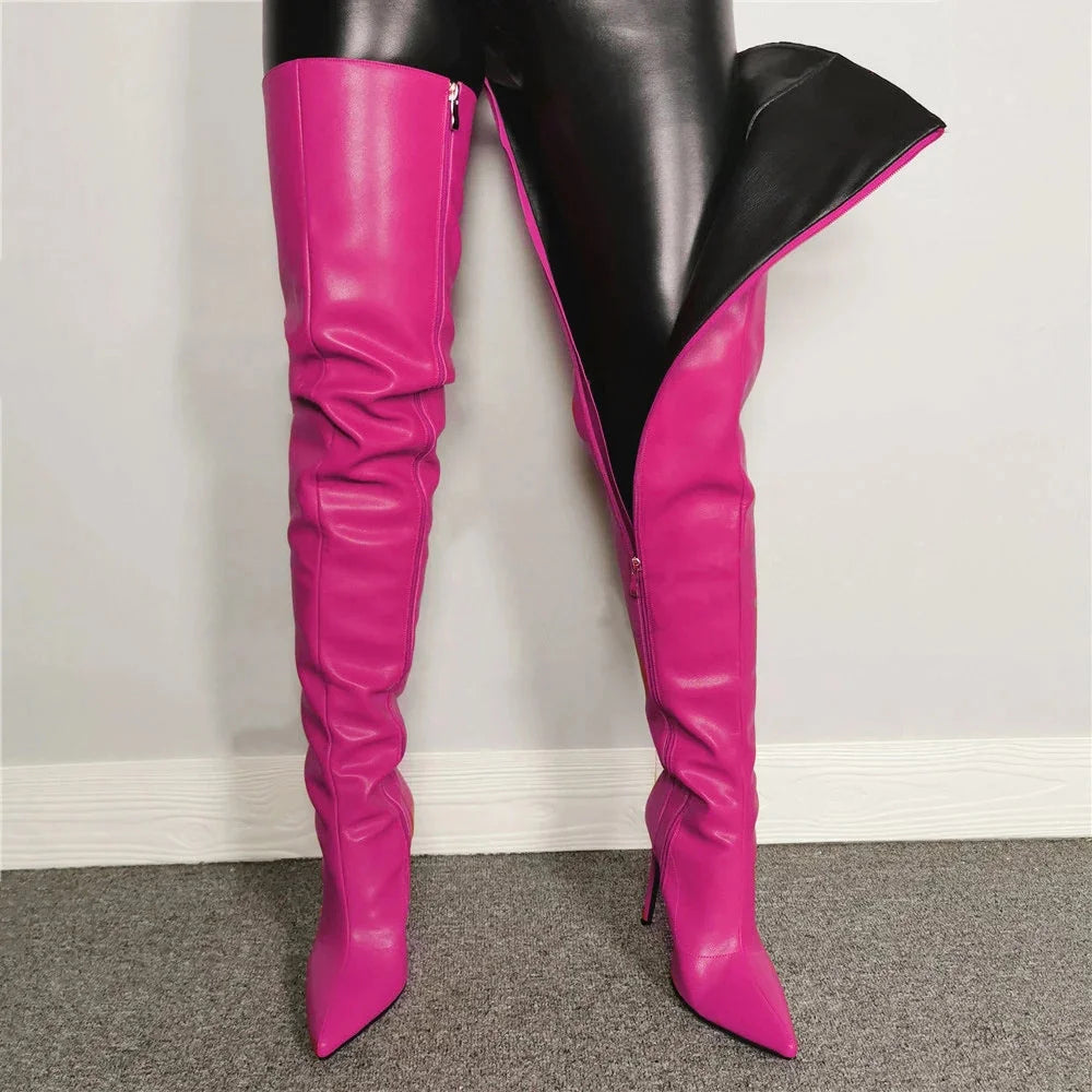 Big Size 40-46 High Heels Women's Over-the-knee Boots Pu Leather Stiletto Knee Boots Leg Boots For Girls