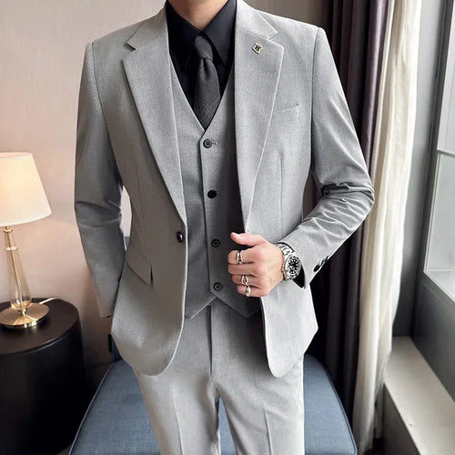 S-7XL (Blazer + Vest + Trousers) Men's Elegant Fashion Business Variety of Gentlemen Casual Formal Suit Three-piece Suit