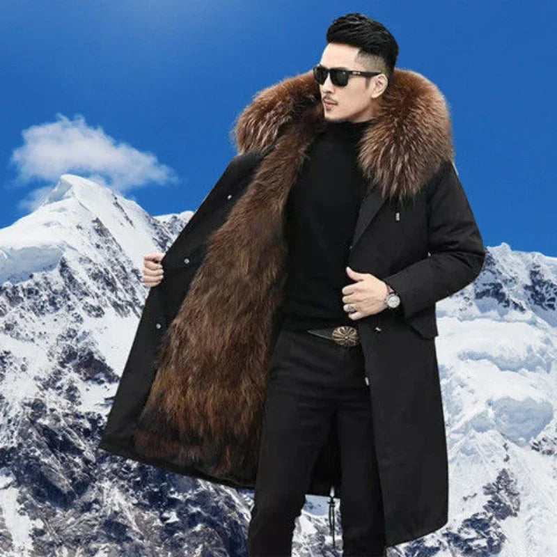 Bomber Jackets for Men Thick Warm Coat New Style Pie Overcomes Men’s Fur Mid-length Thick Warm Mink Fur Coat Fur One Detachable