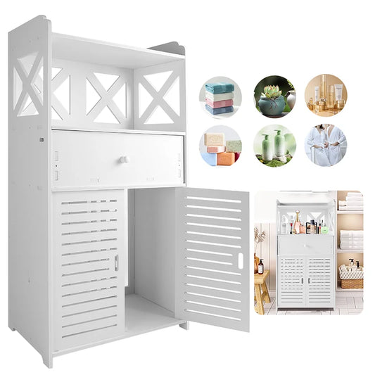 Bathroom Storage Cabinet 3 Tier Cabinet Organizer with Door Bathroom Furniture Free-standing Bathroom Storage Unit