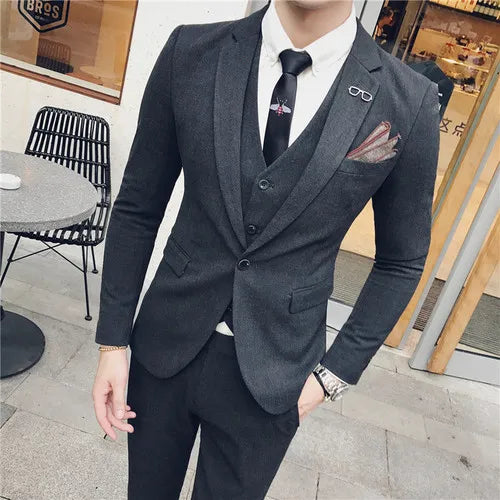 Men Boutique Three Piece Suit Set Jacket Pants Vest / Male Business One Button Blazers Coat Waistcoat Trousers Large Size M-6XL