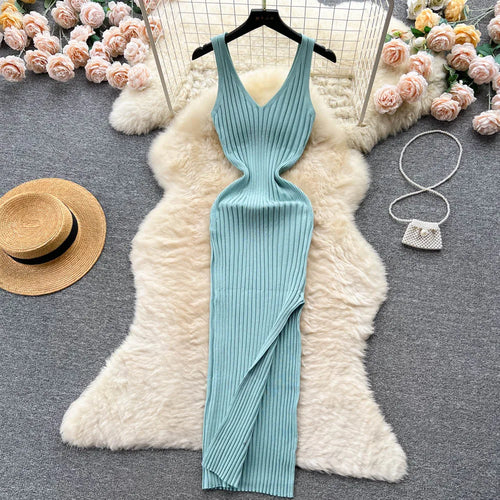 YuooMuoo Chic Fashion Sexy Wrap Hips Split Knitted Autumn Dress Women