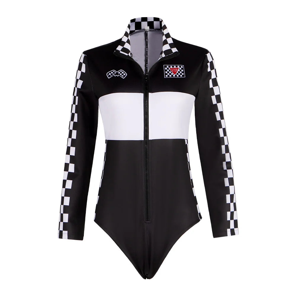 Women Race Car Driver Jumpsuit Halloween Sexy Bodysuit Cosplay Costume Long Sleeves Car Game Racer Girl Cheerleaders Uniform