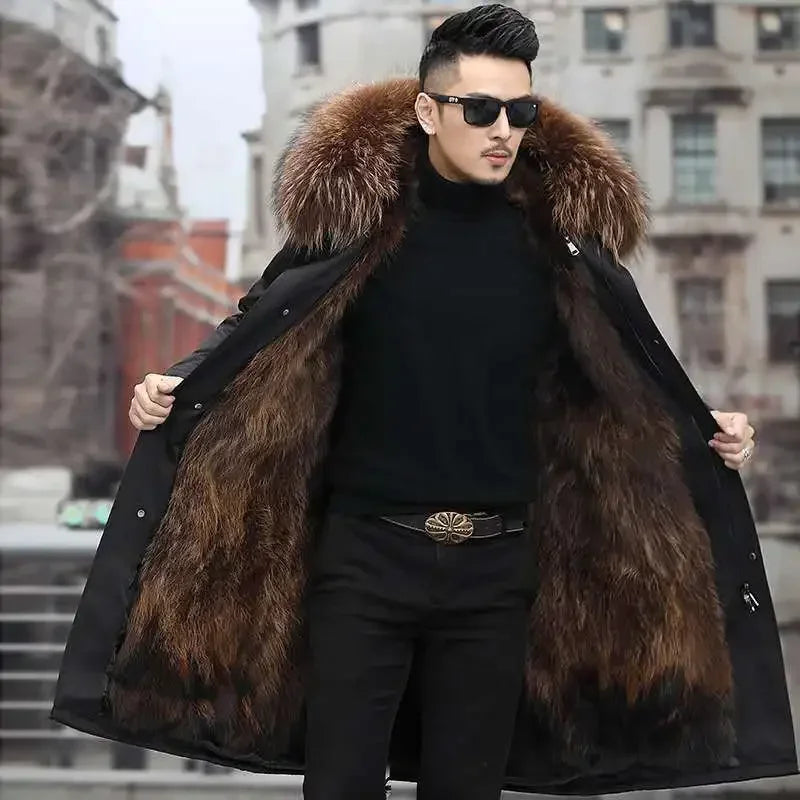 Bomber Jackets for Men Thick Warm Coat New Style Pie Overcomes Men’s Fur Mid-length Thick Warm Mink Fur Coat Fur One Detachable