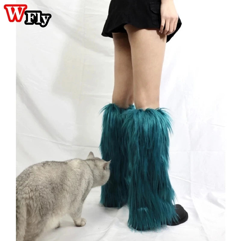 Women Girls Harajuku fur Winter furry Leg Warmer Lady Stockings Gothic Lolita cosplay sweet Lolita Warm Boots furry Leg warmers