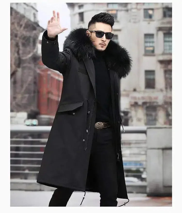 Bomber Jackets for Men Thick Warm Coat New Style Pie Overcomes Men’s Fur Mid-length Thick Warm Mink Fur Coat Fur One Detachable