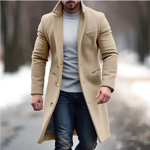 Elegant Men's Casual Windbreaker Coat for Autumn and Winter, Solid