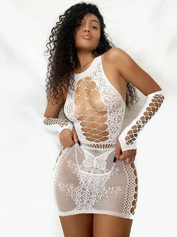 Transparent Temptation Fishnet Short Skirt For Sex Women's Erotic Underwear Mesh Hollow See Through Tight Lingerie Clothes