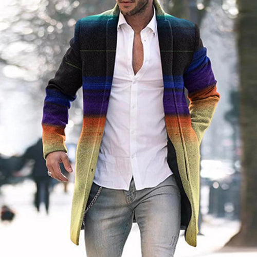 Retro Pattern Print Wool Blend Jackets Men Casual Turn-down Collar