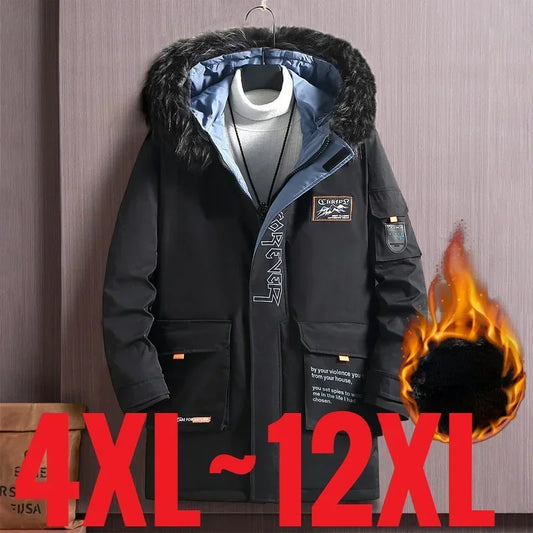 Big Size Clothing Men Winter Jacket Hooded Fleece Warm Long Padding