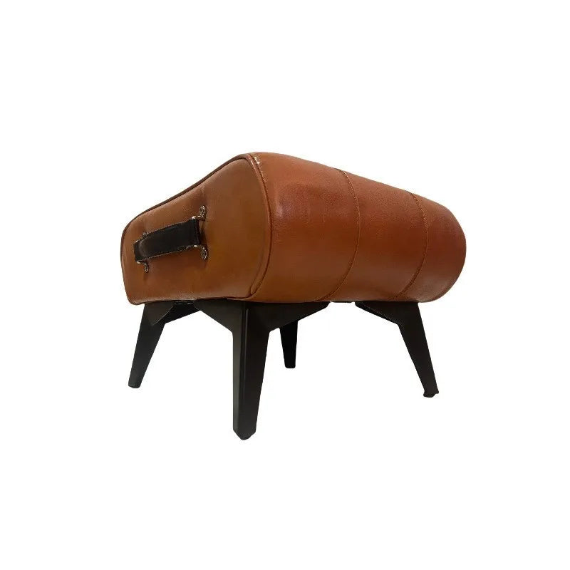 X&D European Style Compact Low Stool Latex Wax Leather Portable Stool Living Room Footrest Stool Storage Small Stool Shoe Stool