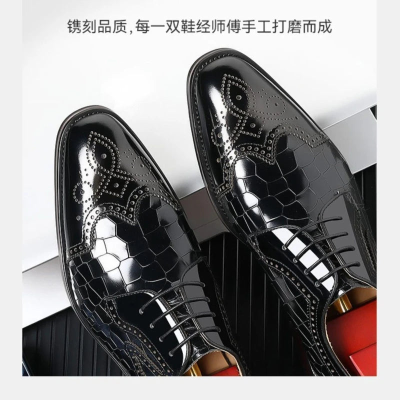 Crocodile Pattern Leather Shoes Business Oxford Footwear Men's Brogue Dress Shoes Leather Formal Shoes for Men Bullock Shoe 2024