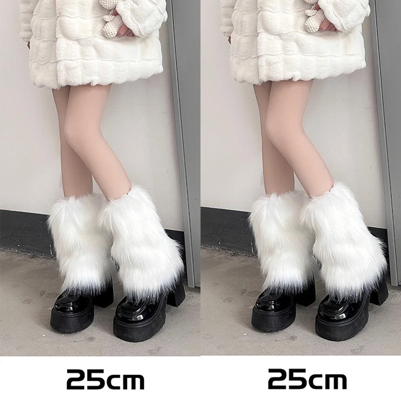 1/2pcs Furry Leg Warmers Y2K Goth White Faux Fur Leg Warmers Boot Covers Lady Cute Jk Knee-length Hipster Warm Sock Trendy Socks