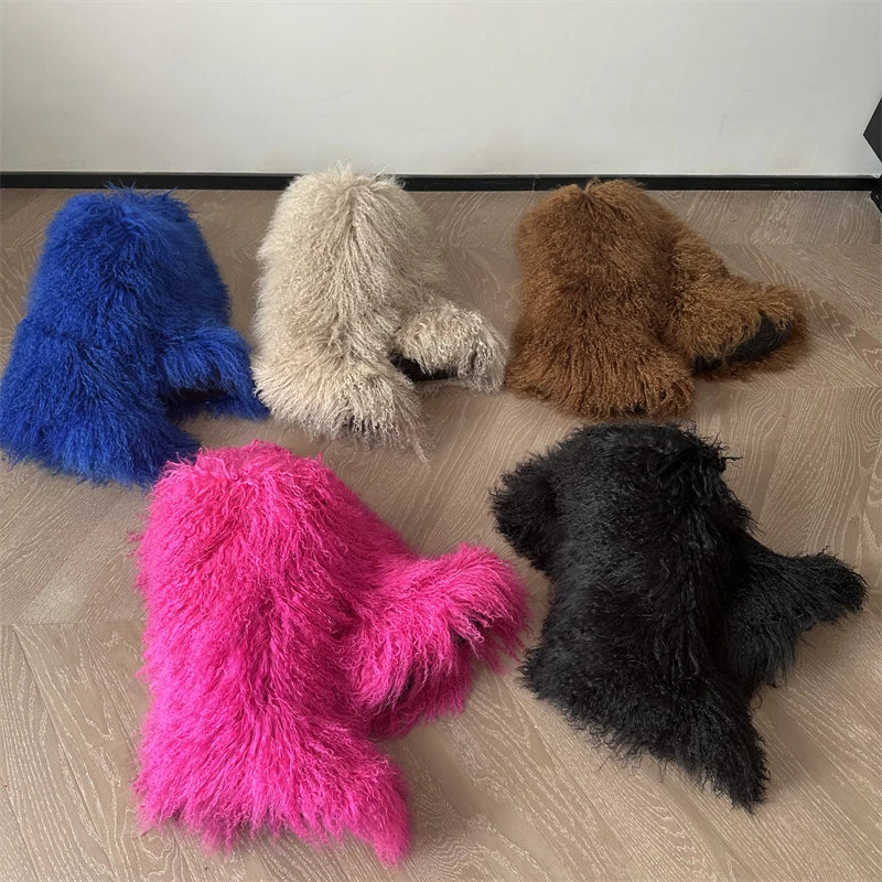 Real Mongolian Fur Noots Wool Boots Warm SnowBoot Fur