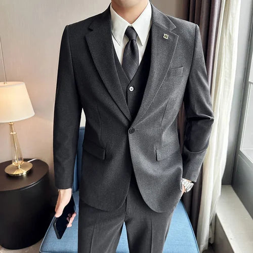 S-7XL (Blazer + Vest + Trousers) Men's Elegant Fashion Business Variety of Gentlemen Casual Formal Suit Three-piece Suit