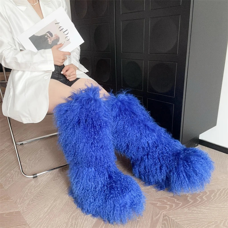 Real Mongolian Fur Noots Wool Boots Warm SnowBoot Fur