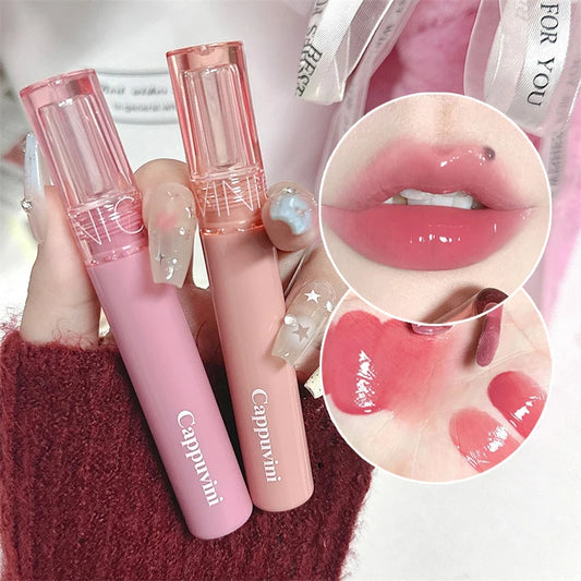 Waterproof Mirror Jelly Lip Glaze 6 Colors Water-light Lip Gloss Long Lasting Moisturising Glossy Red Tint Lips Makeup Cosmetics