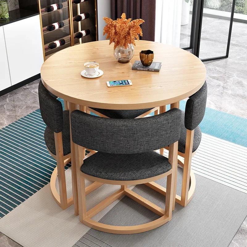 Round Mobile Dining Tables Set Kitchen 4 Chairs Center Wood Table Extendable Luxury Floor Mesa Comedor Home Furniture