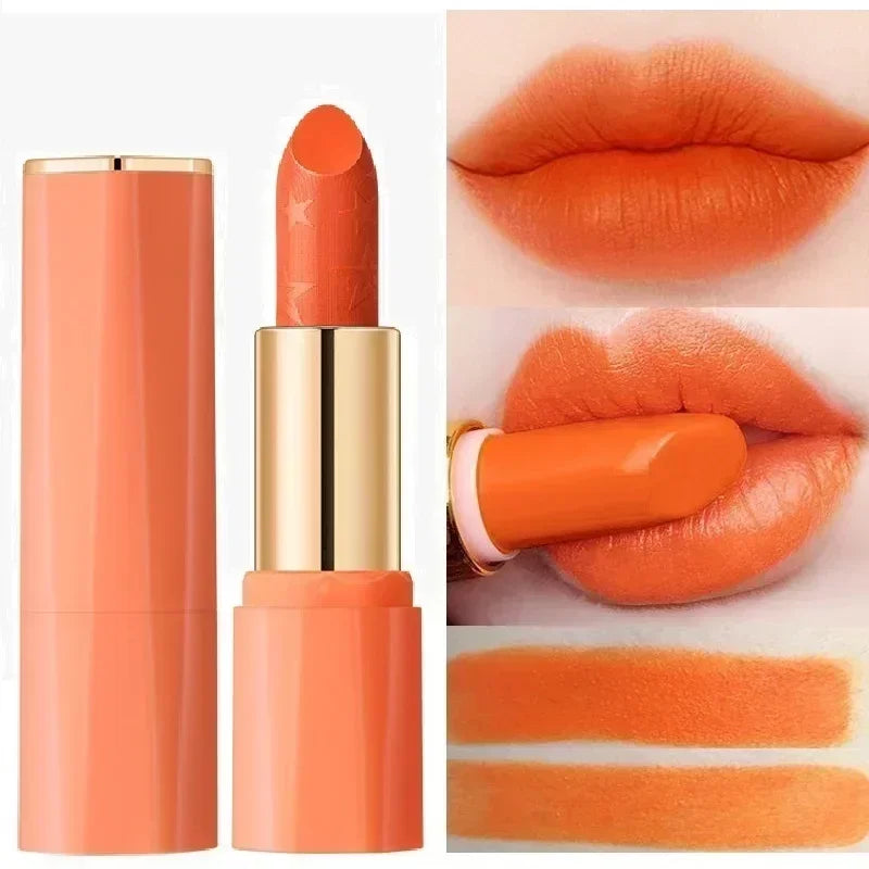 Orange Lipstick Lip Glaze Silky Smooth Matte Lip Gloss Carrot Bright Color Lasting Lip Stick Sexy Women Cosmetics Makeup Product