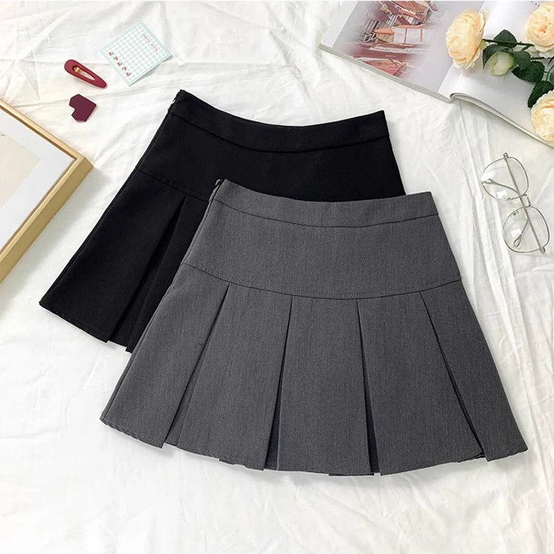 2024 Summer New Women Slim Solid Color Pleated Short Skirt College