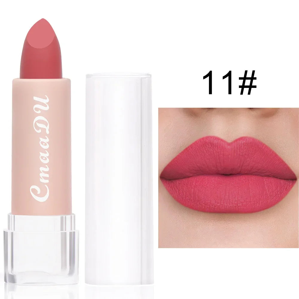 1PC Matte Nude Lipstick Waterproof Long Lasting Non-stick Cup Sexy Red Pink Velvet Lipsticks Women Makeup Cosmetic 15 Colors