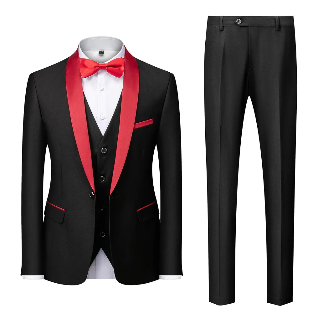 Plus Size S-6XL Men's Casual Business Suits High End Brand Boutique Fashion Blazer Vest Pants Groom Wedding Dress Three-pieces